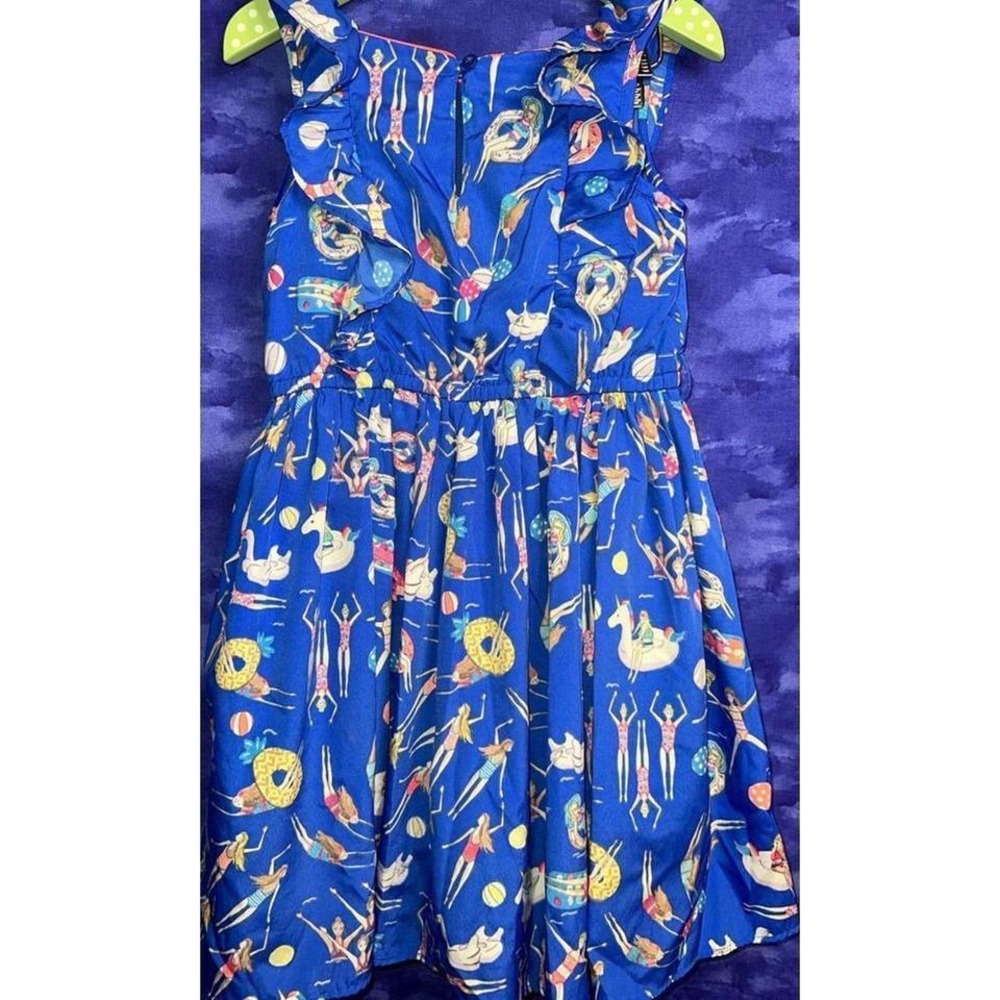 Monsoon Girls Blue Swimmer Pool Float Print Ruffle Dress Size 6 Years